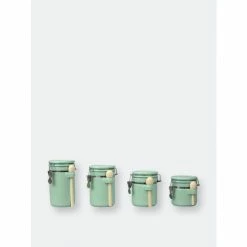 Home Basics 4 Piece Ceramic Canisters With Easy Open Air-Tight Clamp Top Lid And Wooden Spoons, Mint Tools & Accessories