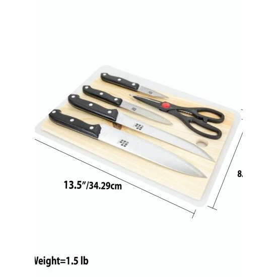 Home Basics Essentials Series 5 Piece Stainless Steel Knife Set With All Natural Wood Cutting Board Knives & Cutting Boards - Image 6
