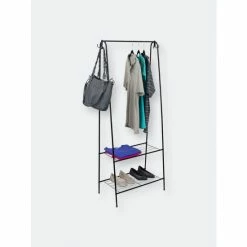 Home Basics 2 Shelf Free-Standing Garment Rack With Hooks, Black Storage & Organization