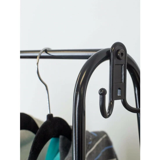 Home Basics 2 Shelf Free-Standing Garment Rack With Hooks, Black Storage & Organization - Image 2