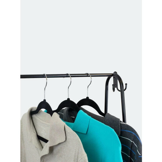 Home Basics 2 Shelf Free-Standing Garment Rack With Hooks, Black Storage & Organization - Image 4