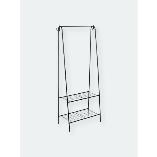 Home Basics 2 Shelf Free-Standing Garment Rack With Hooks, Black Storage & Organization - Image 5