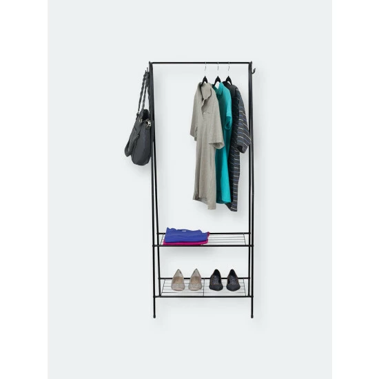 Home Basics 2 Shelf Free-Standing Garment Rack With Hooks, Black Storage & Organization - Image 6