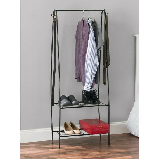 Home Basics 2 Shelf Free-Standing Garment Rack With Hooks, Black Storage & Organization - Image 7