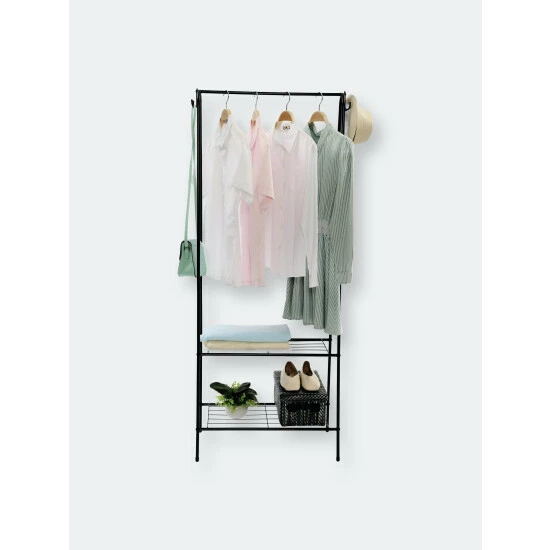 Home Basics 2 Shelf Free-Standing Garment Rack With Hooks, Black Storage & Organization - Image 8