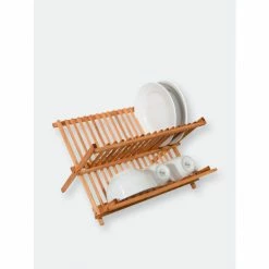 Home Basics Rustic Collection Pine Folding Dish Rack Tools & Accessories