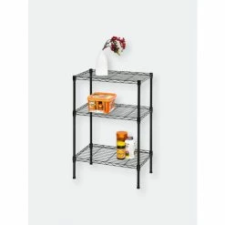 Home Basics 3 Tier Steel Wire Shelf, Black Storage & Organization