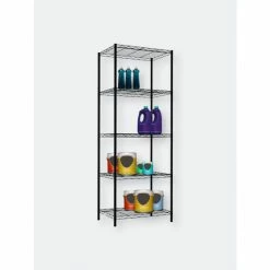 Home Basics 5 Tier Steel Wire Shelf, Black Storage & Organization