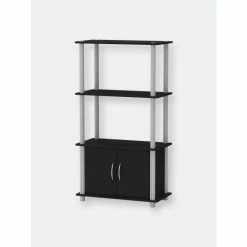 Home Basics 4 Tier Storage Shelf With Cabinet, Black Storage & Organization