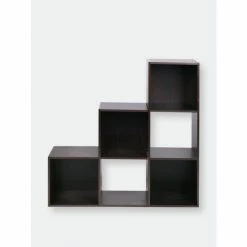 Home Basics Open And Enclosed Tiered 6 Cube MDF Storage Organizer, Espresso Storage & Organization