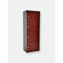 Home Basics 4 Cube Wood Cabinet, Mahogany Storage & Organization