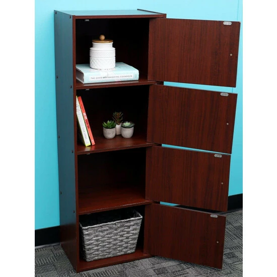 Home Basics 4 Cube Wood Cabinet, Mahogany Storage & Organization - Image 2