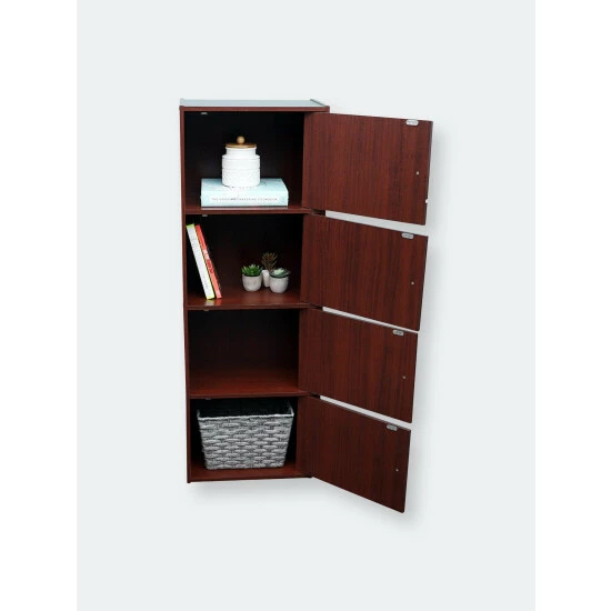 Home Basics 4 Cube Wood Cabinet, Mahogany Storage & Organization - Image 5