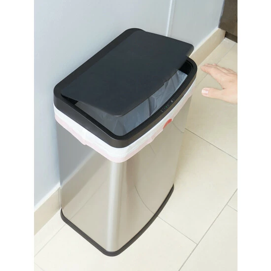 Home Basics Touchless Stainless Steel Waste Bin Storage & Organization - Image 3