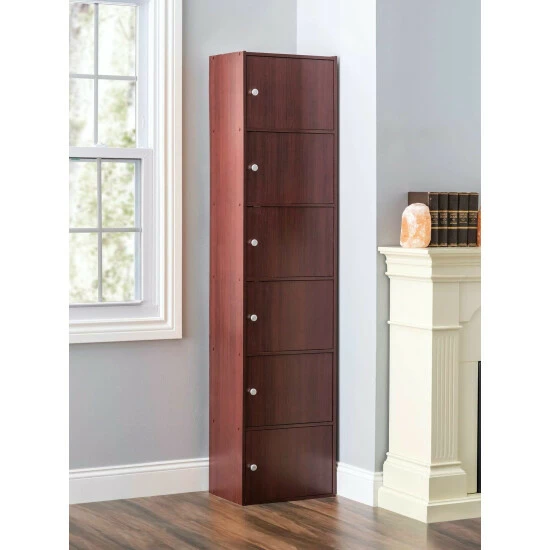 Home Basics 6 Cube Wood Cabinet, Mahogany Storage & Organization - Image 2