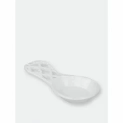 Home Basics Lattice Collection Cast Iron Spoon Rest, White Tools & Accessories