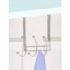 Home Basics Chrome Plated Steel Over The Door 3-Hook Hanging Rack Storage & Organization