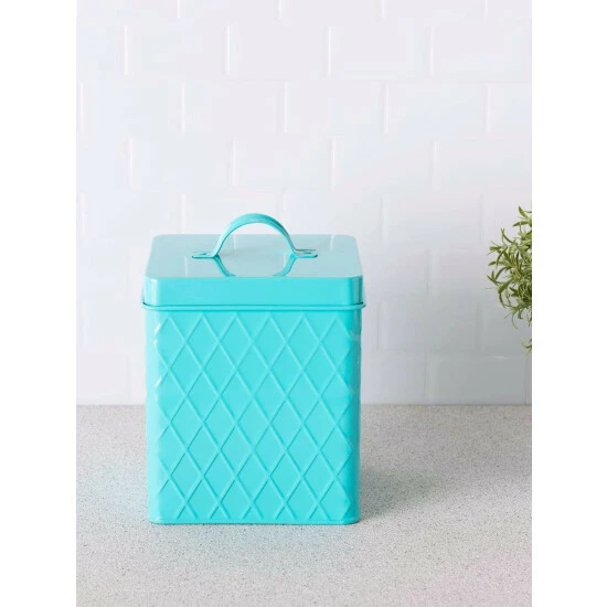 Home Basics Large Tin Canister, Turquoise Storage & Organization - Image 2