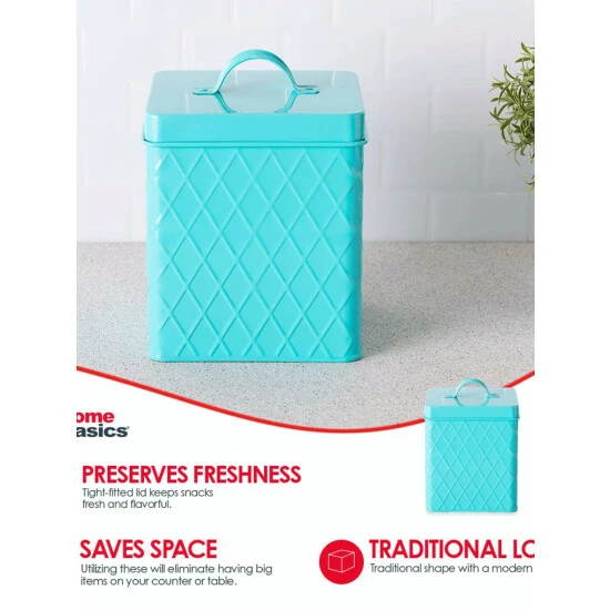 Home Basics Large Tin Canister, Turquoise Storage & Organization - Image 5