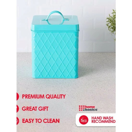 Home Basics Large Tin Canister, Turquoise Storage & Organization - Image 6