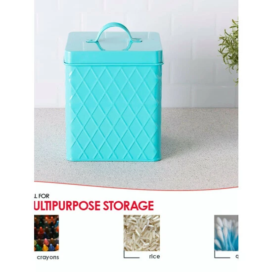 Home Basics Large Tin Canister, Turquoise Storage & Organization - Image 7