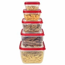 Home Basics 10 Piece Spill-Proof Square Plastic Food Storage Container Snap-On Lids - Red Tools & Accessories