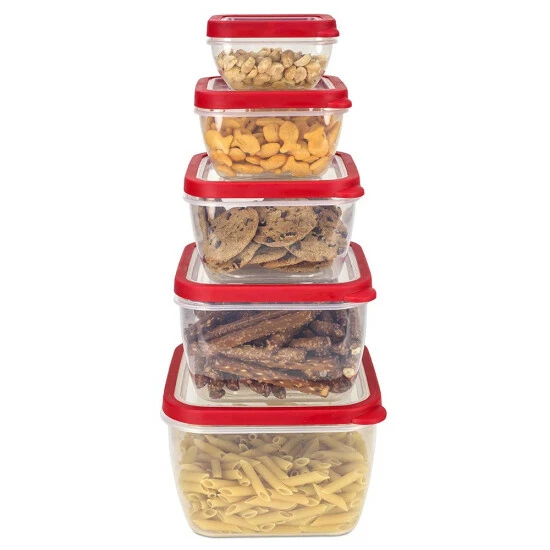Home Basics 10 Piece Spill-Proof Square Plastic Food Storage Container Snap-On Lids - Red Tools & Accessories
