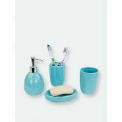 Home Basics 4 Piece Bath Accessory Set, Turquoise Bath Accessories