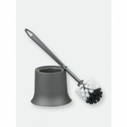 Home Basics Plastic Toilet Brush With Compact Holder, Grey Bath Accessories
