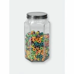 Home Basics 51 Oz. Large Hexagon Glass Canister, Clear Storage & Organization