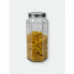 Home Basics 61 Oz. X-Large Hexagon Glass Canister, Clear Tools & Accessories