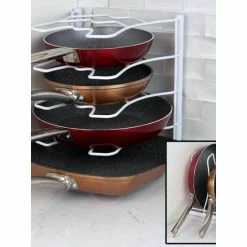 Home Basics Vinyl Coated Steel Pan Wall Mounted Pan And Lid Rack Organizer, White Storage & Organization
