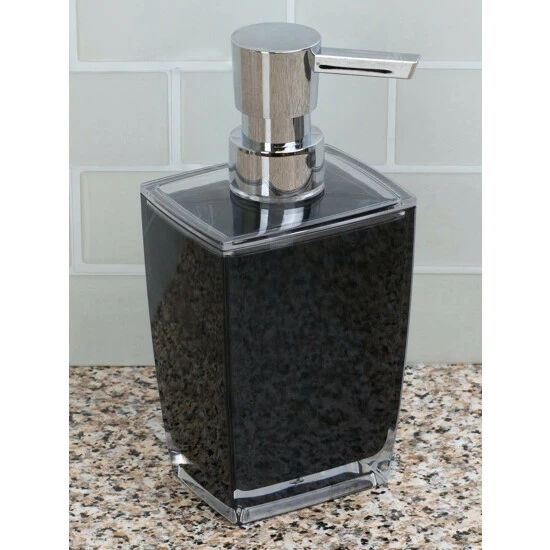 Home Basics Acrylic Plastic 10 Oz. Hand Soap Dispenser With Rust-Resistant Brushed Stainless Steel Pump, Black Bath Accessories - Image 2