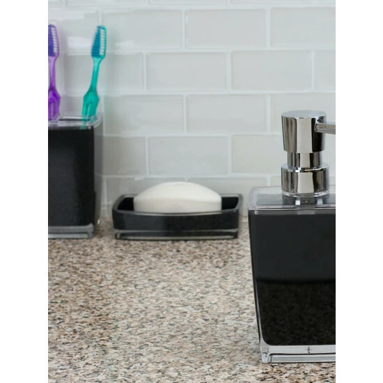 Home Basics Acrylic Plastic 10 Oz. Hand Soap Dispenser With Rust-Resistant Brushed Stainless Steel Pump, Black Bath Accessories - Image 3