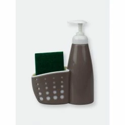 Home Basics Soap Dispenser With Perforated Sponge Holder, Grey Tools & Accessories