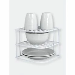 Home Basics Vinyl Coated Steel Corner Rack, White Tools & Accessories