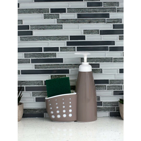 Home Basics Soap Dispenser With Perforated Sponge Holder, Grey Tools & Accessories - Image 4