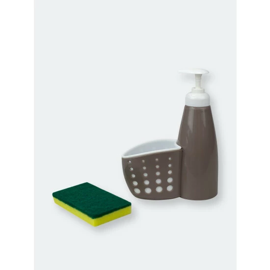 Home Basics Soap Dispenser With Perforated Sponge Holder, Grey Tools & Accessories - Image 5