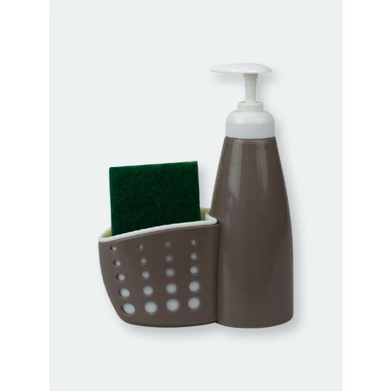 Home Basics Soap Dispenser With Perforated Sponge Holder, Grey Tools & Accessories - Image 6