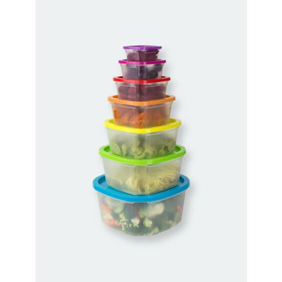 Home Basics 7 Piece Plastic Food Storage Container Set With Multi-Colored Lids Tools & Accessories