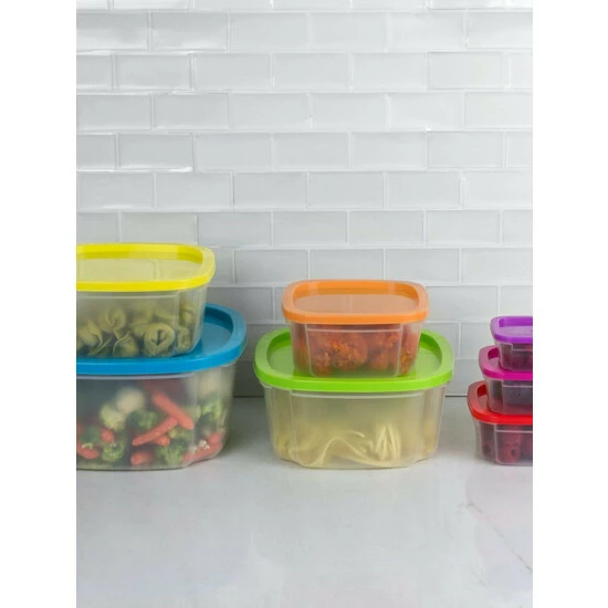 Home Basics 7 Piece Plastic Food Storage Container Set With Multi-Colored Lids Tools & Accessories - Image 5