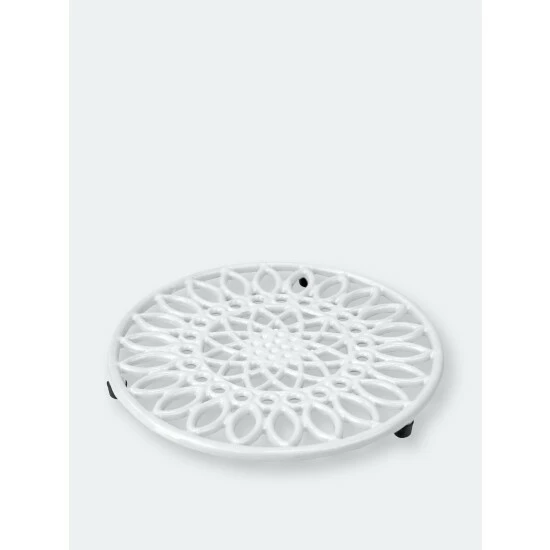 Home Basics Sunflower Heavy Weight Cast Iron Trivet, White Storage & Organization