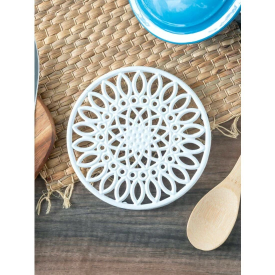 Home Basics Sunflower Heavy Weight Cast Iron Trivet, White Storage & Organization - Image 2