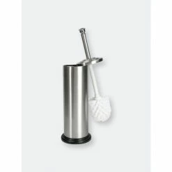 Home Basics Brushed Stainless Steel Toilet Brush With Holder Bath Accessories
