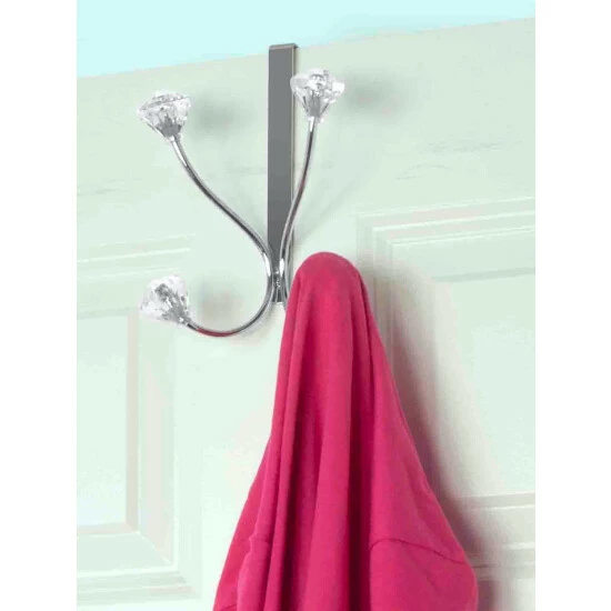 Home Basics Over The Door Double Hanging Hook With Crystal Knobs Storage & Organization
