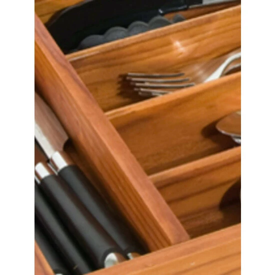 Home Basics Extra Deep 5 Divided Compartment Rustic Pine Wood Flatware Drawer Storage Organizer Tray, Natural Storage & Organization - Image 3