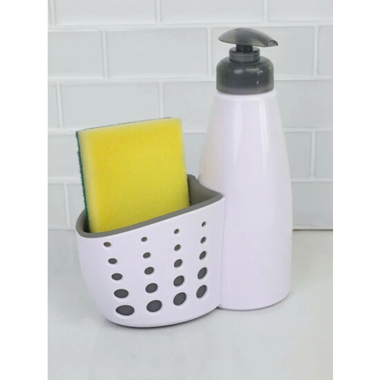 Home Basics Soap Dispenser With Perforated Sponge Holder, White Tools & Accessories Default Title - Image 2