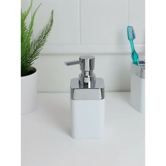Home Basics Skylar 10 Oz. ABS Plastic Soap Dispenser, White Bath Accessories - Image 2