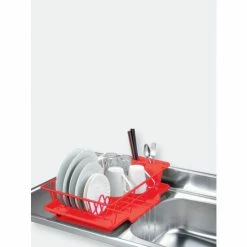 Home Basics 3 Piece Rust-Resistant Vinyl Dish Drainer With Self-Draining Drip Tray, Red Tools & Accessories