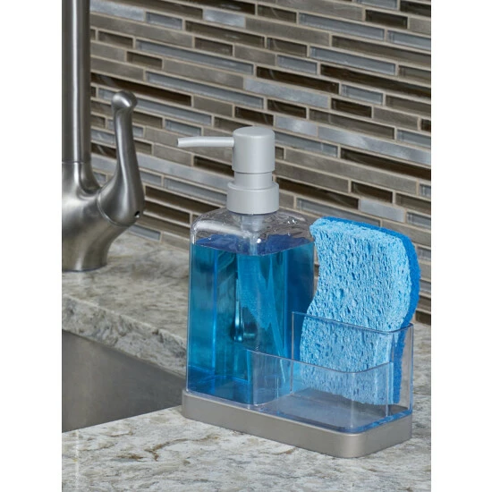 Home Basics 13.5 Oz. Plastic Soap Dispenser With Sponge Compartment, Satin Nickel Bath Accessories - Image 2